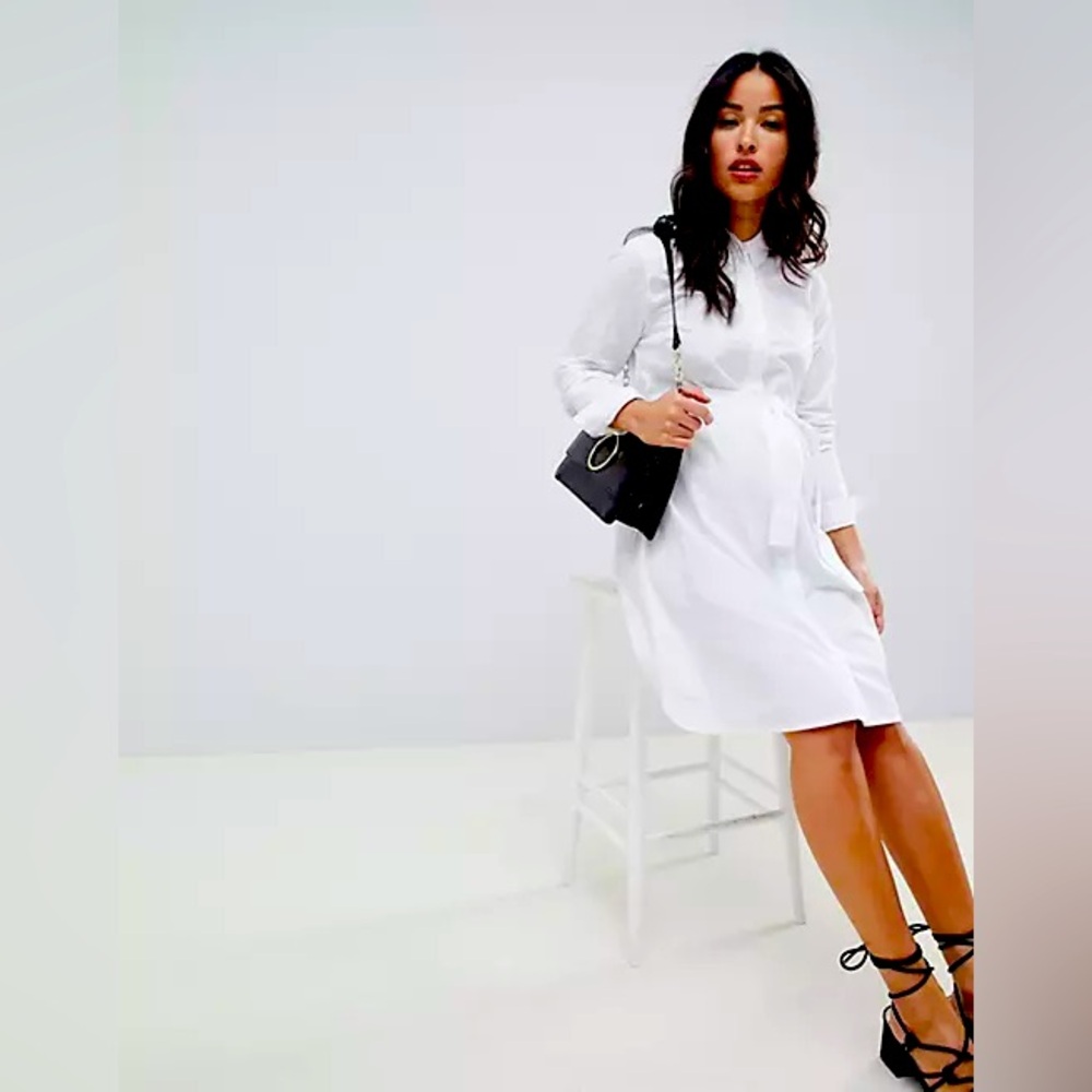 NWT, Size 2 ASOS DESIGN Maternity cotton mini shirt dress with tie belt